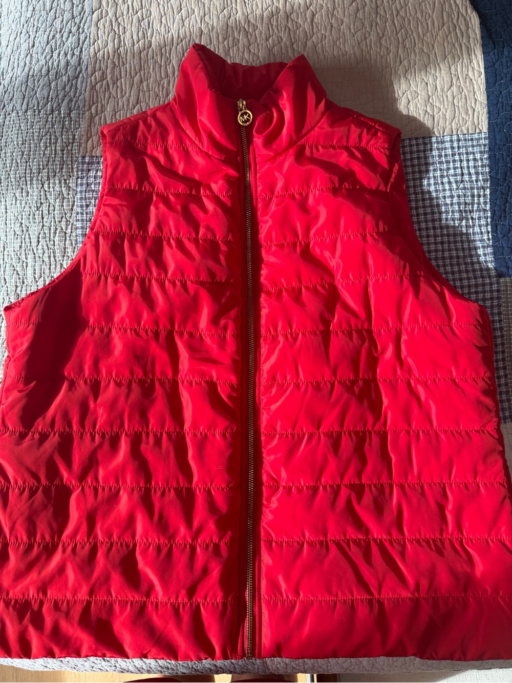 Michael Kors Women’s Red Quilted Puffer Vest with Gold MK Zipper 1X